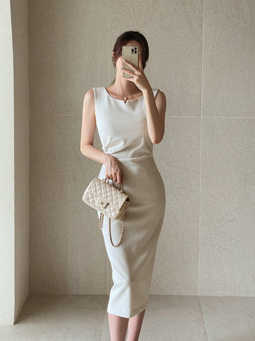 Morian Notch Shirring Span Sleeveless One Piece